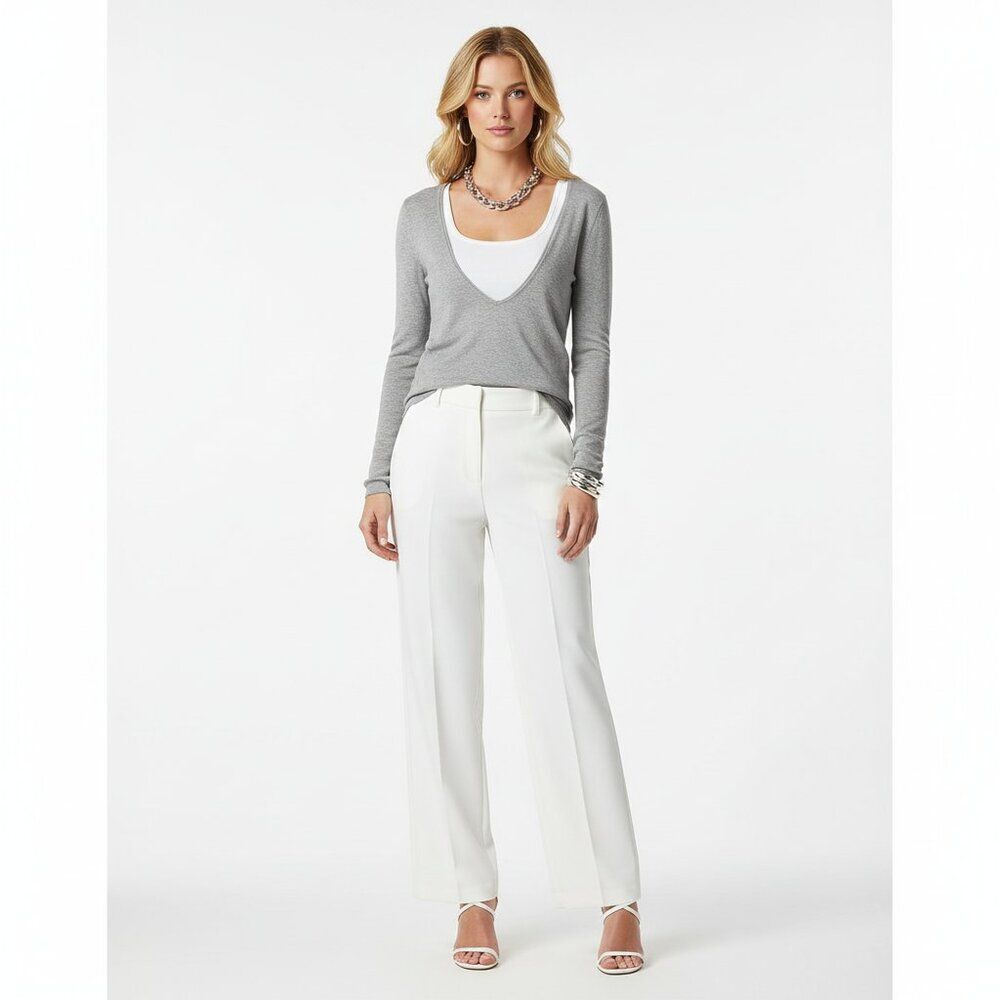 Ann Taylor Gray Deep V Neck Long Sleeve Sweater M - Picture 5 of 5